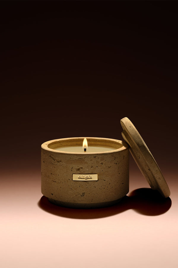 Travertine Candle Vessel & Candle