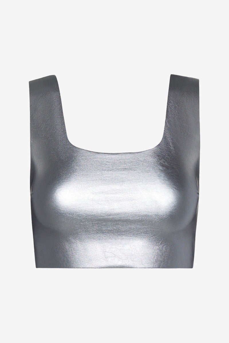 Faux Leather Squareneck Crop Top