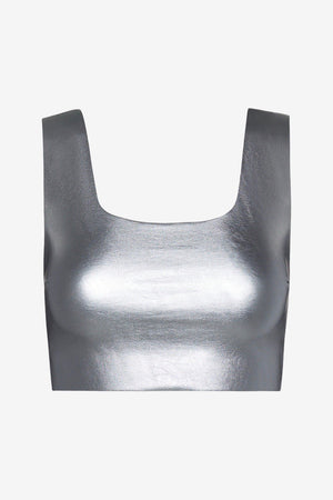 Faux Leather Squareneck Crop Top