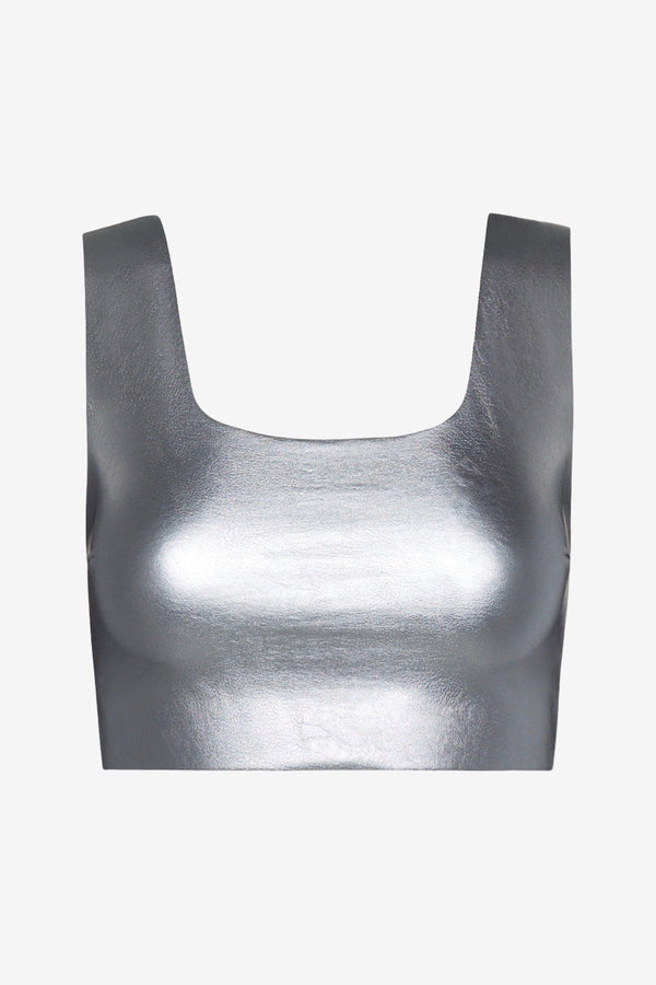 Faux Leather Squareneck Crop Top